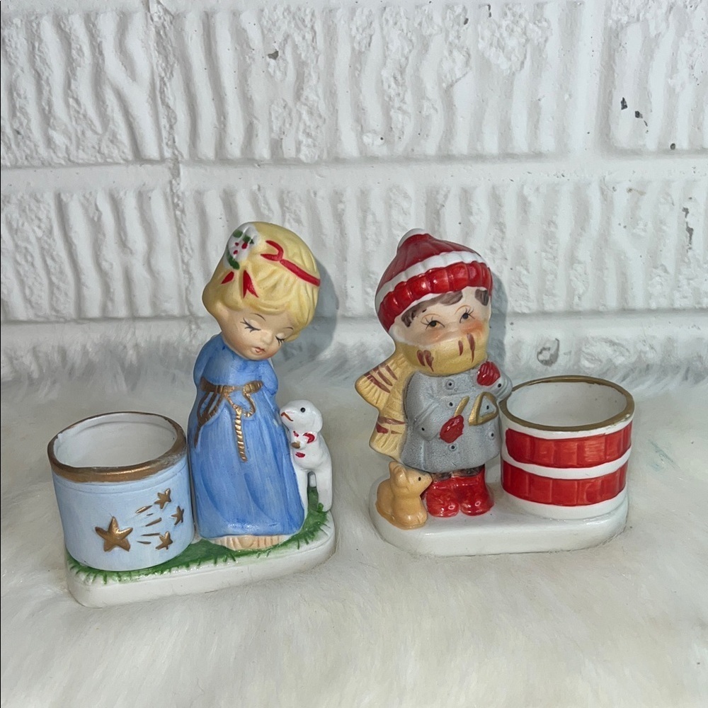 Vintage Ceramic Candle Holders Christmas Luvkins